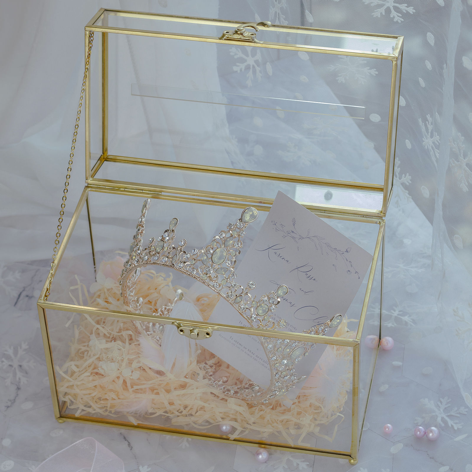 セキュアドガラス ウェディングギフトカードボックス Amazon.com: Jajamy Glass Wedding Card Box with Slot, Large Clear