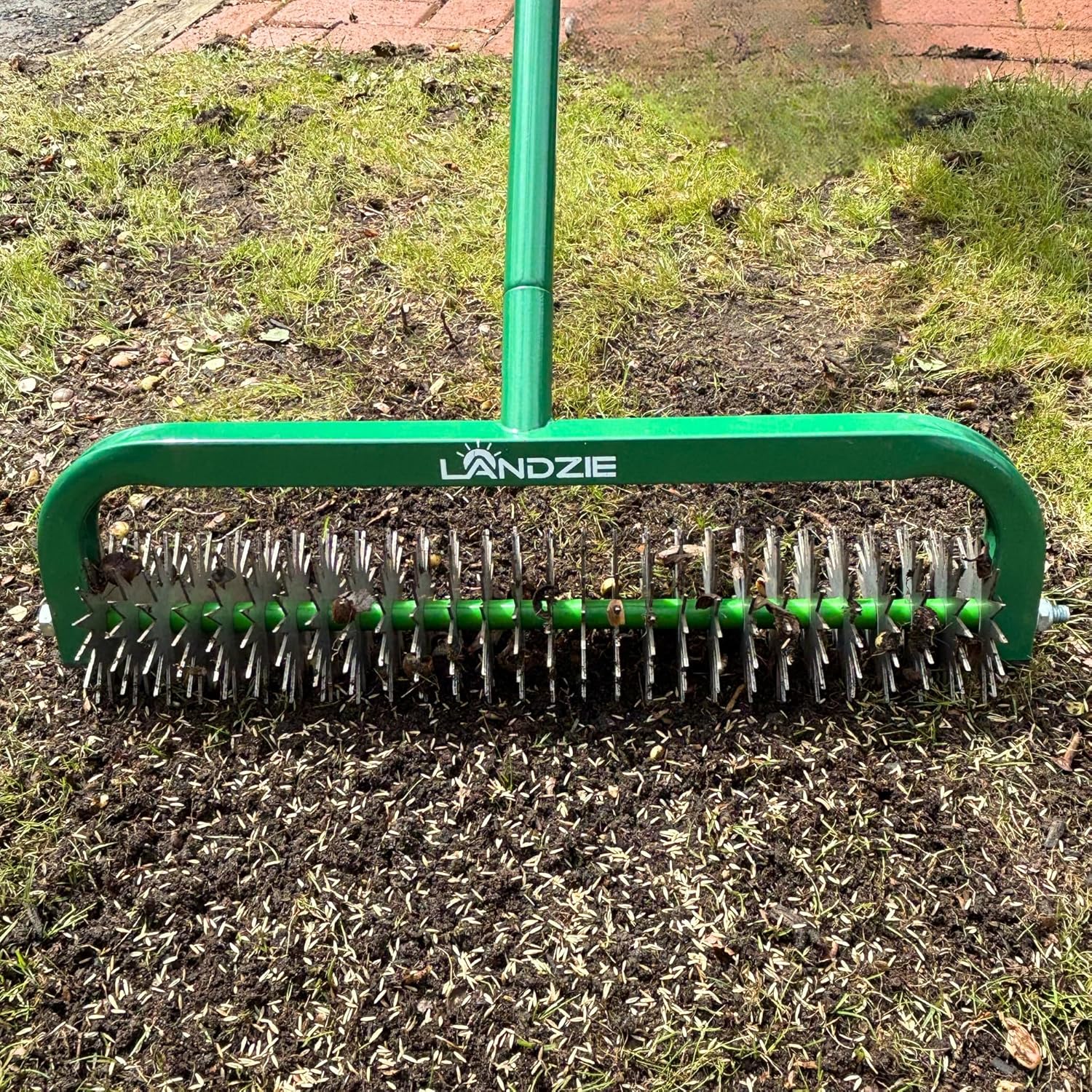 Landzie Overseeder - Rotary Cultivator Overseed Tool – Cuts Precise Channels in Soil to Improve Seed-to-Soil Contact and Boost Grass Seed Germination – Ideal for Reseeding and Soil Prep of your Greens