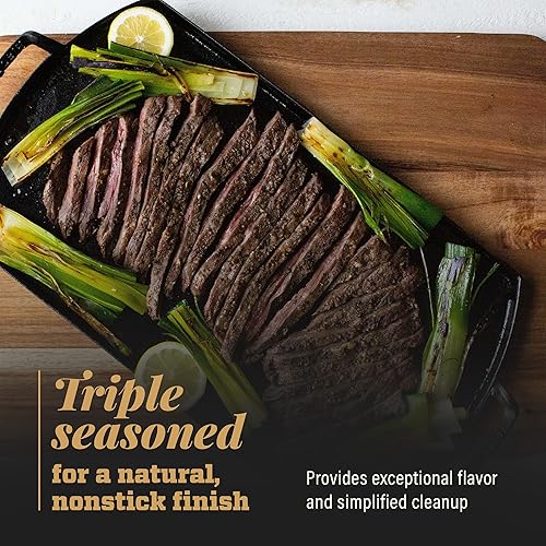 Miniatura 3 de Lodge Blacklock - Plancha de hierro fundido de 10 x 20 pulgadas, triple sazonada, para cocinar en interiores y exteriores, se adapta a más de dos