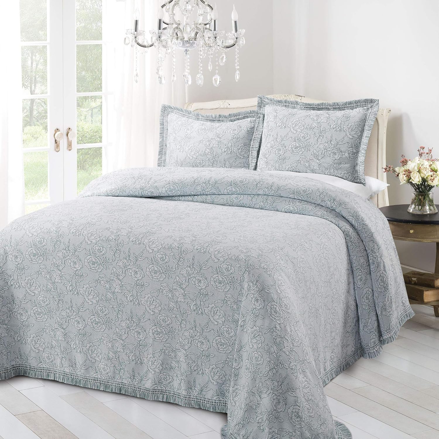 LaMont Home Bedspread, 100 Cotton Recycled Yarns, Blue/White, Queen