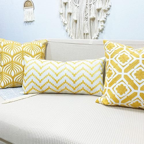 Miniatura 6 de Funda de almohada rectangular con bordado de lino para sofá, 12 x 24 pulgadas, color oro amarillo