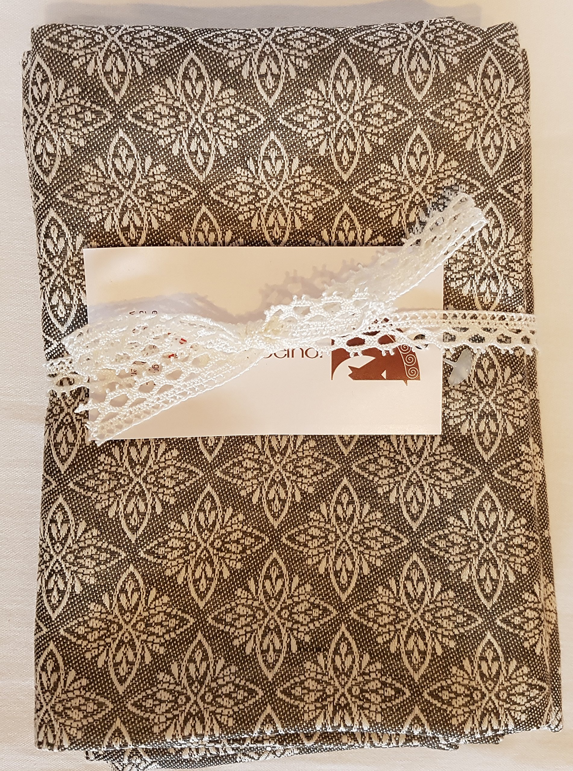 uebelhoer – Set 3 strofinacci – Ornament – Misto Lino – 50% Lino, 50% cotone – Tessuto 48 x 70 cm – Mocca