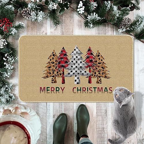 Vista 2 de TREWAVE Tapete decorativo con árboles de Navidad, decoración de temporada, tapete de cocina de Navidad, tapete de baño para interior y exterior