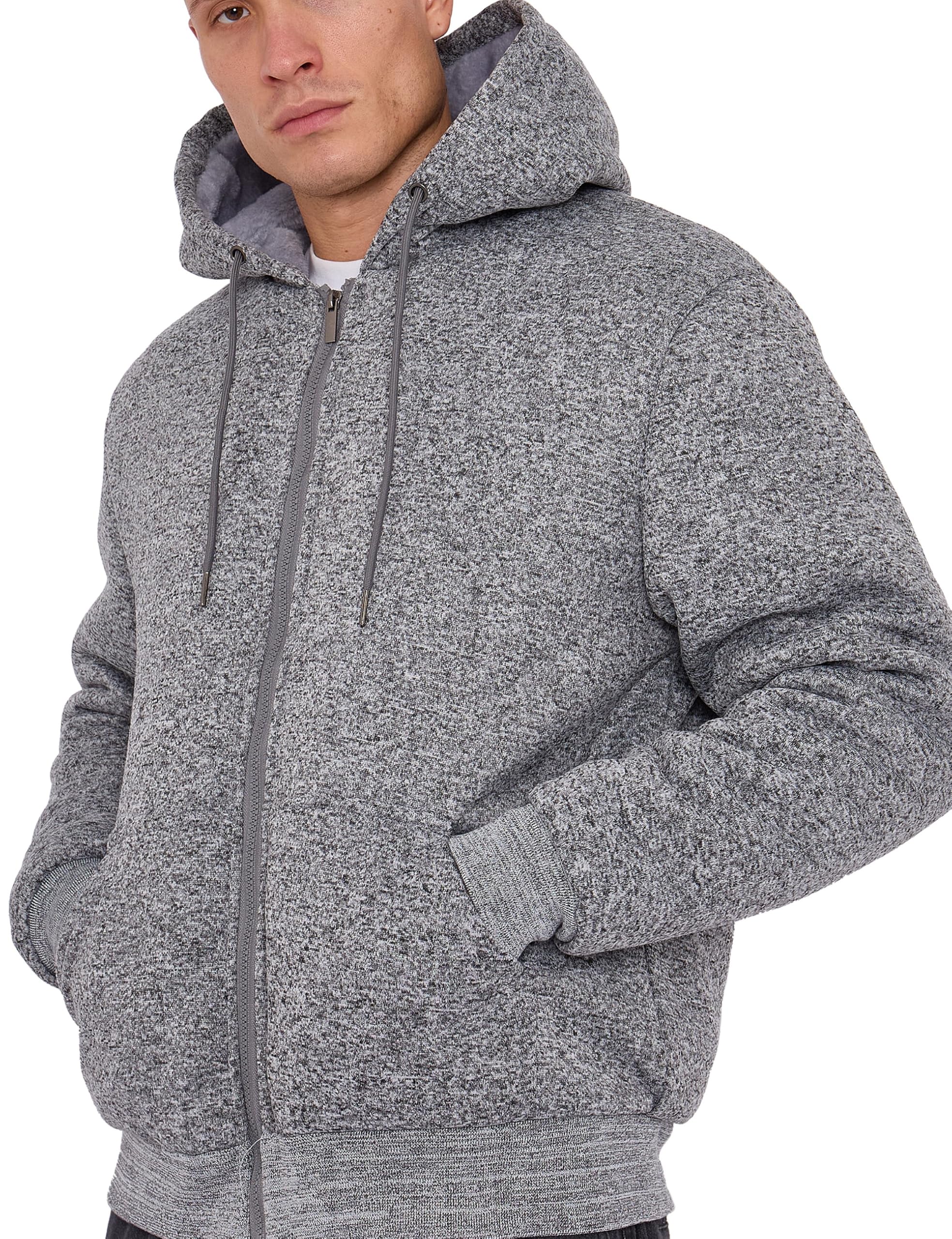 Label Apparel Men's Grey ’S Fur-Lined Zip-Up Hoodie – Ultra-Warm Winter Jacket With Plush Lining, Adjustable Hood & Pockets – Casual Two-Tone Fleece Sweatshirt (Large)