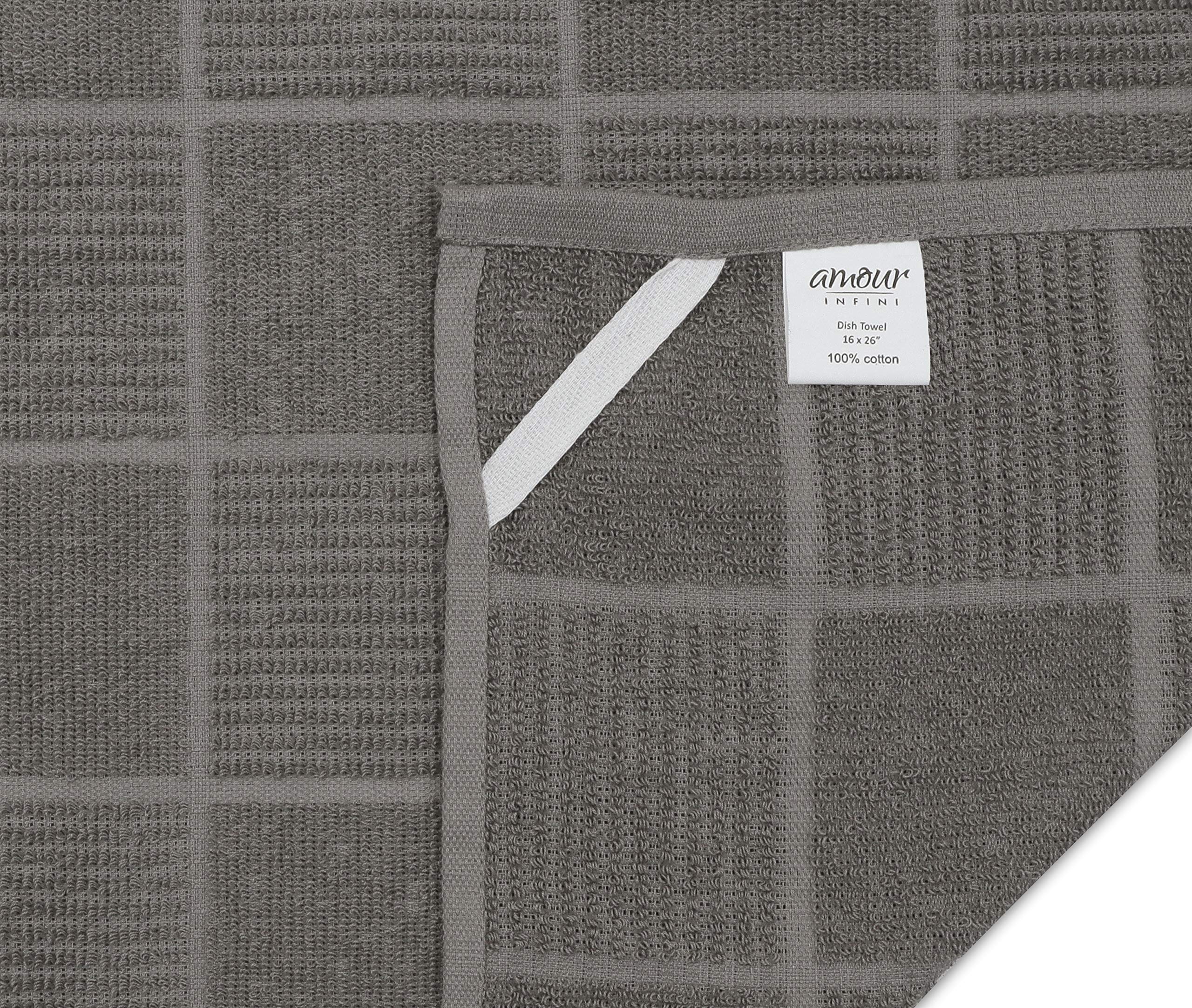 AMOUR INFINI Strofinacci in spugna, set da 4, 40,6 x 66 cm, resistenti, morbidi e assorbenti, 100% cotone, perfetti per uso domestico e commerciale, grigio chiaro