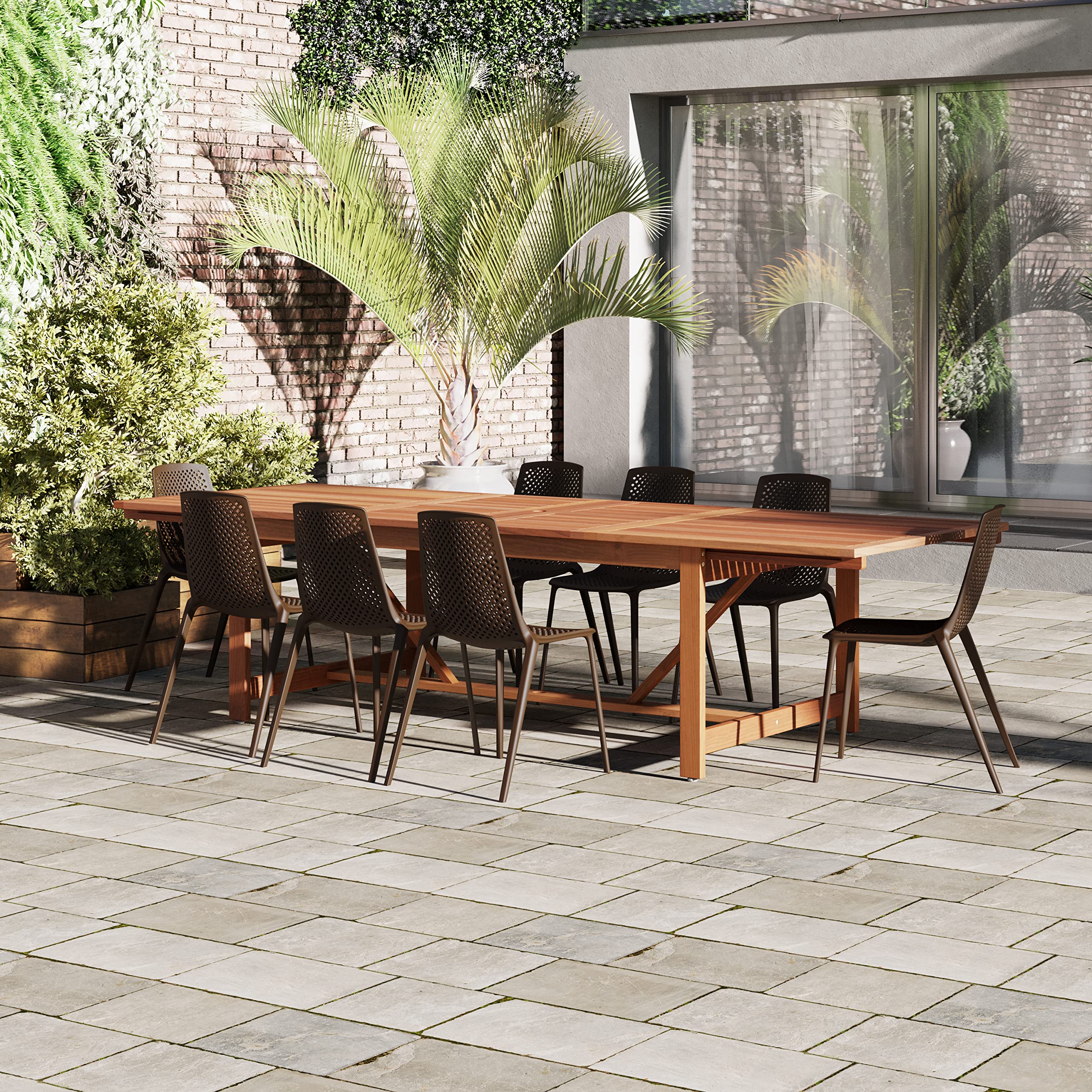 Brampton Indi 9-Piece Patio Dining Set |100PercentFSC Eucalytus Wood|Perfect for Outdoors, Brown