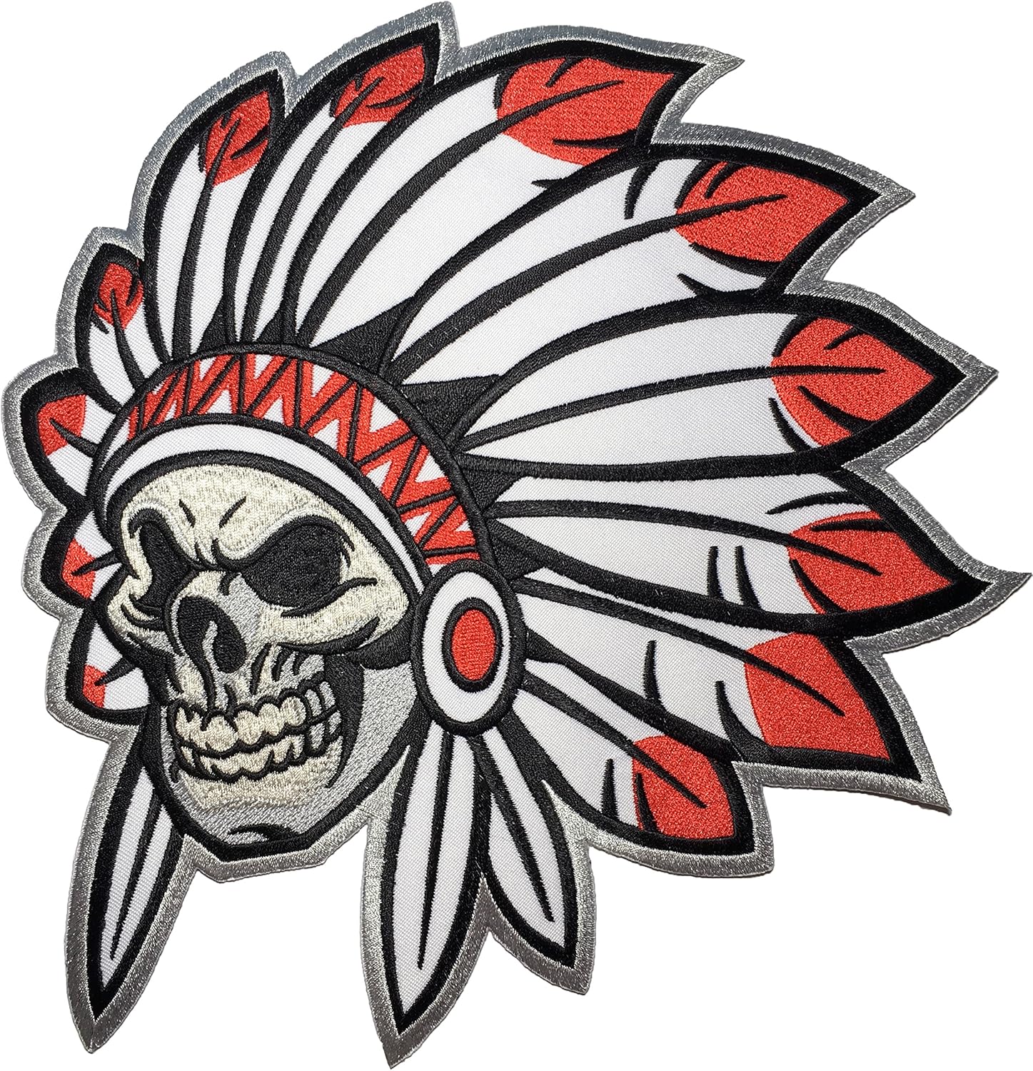 [Large Size] Papapatch Native American Indian Chief Feather Death Skull Biker Motorcycle Vest Embroidered Sewing Iron on Patch (Iron-Native-Indian-Large)