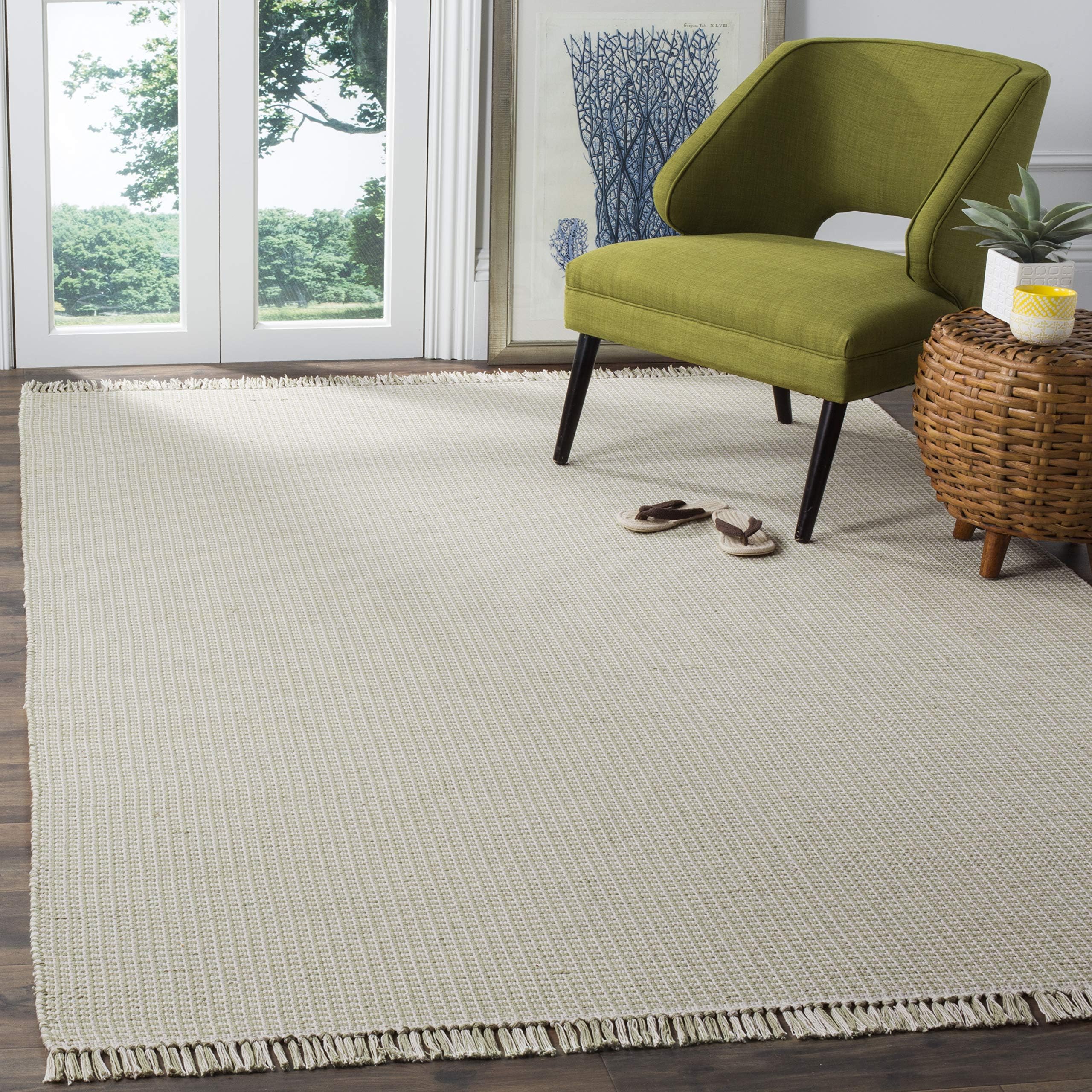 Safavieh Montauk Collection MTK340G Handmade Flatweave Cotton Area Rug, 8' x 10', Ivory / Green