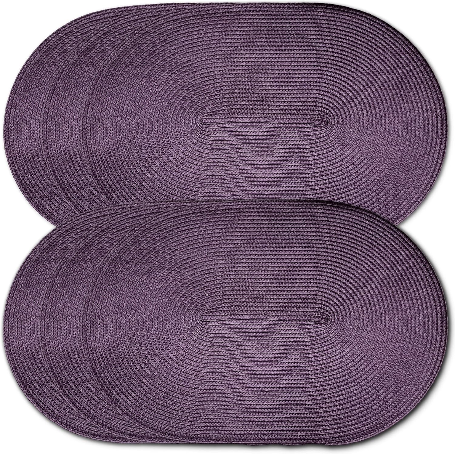 CAIT CHAPMAN HOME COLLECTION Oval Braided Woven Polypropylene Plastic Placemats (Purple), Set of 6