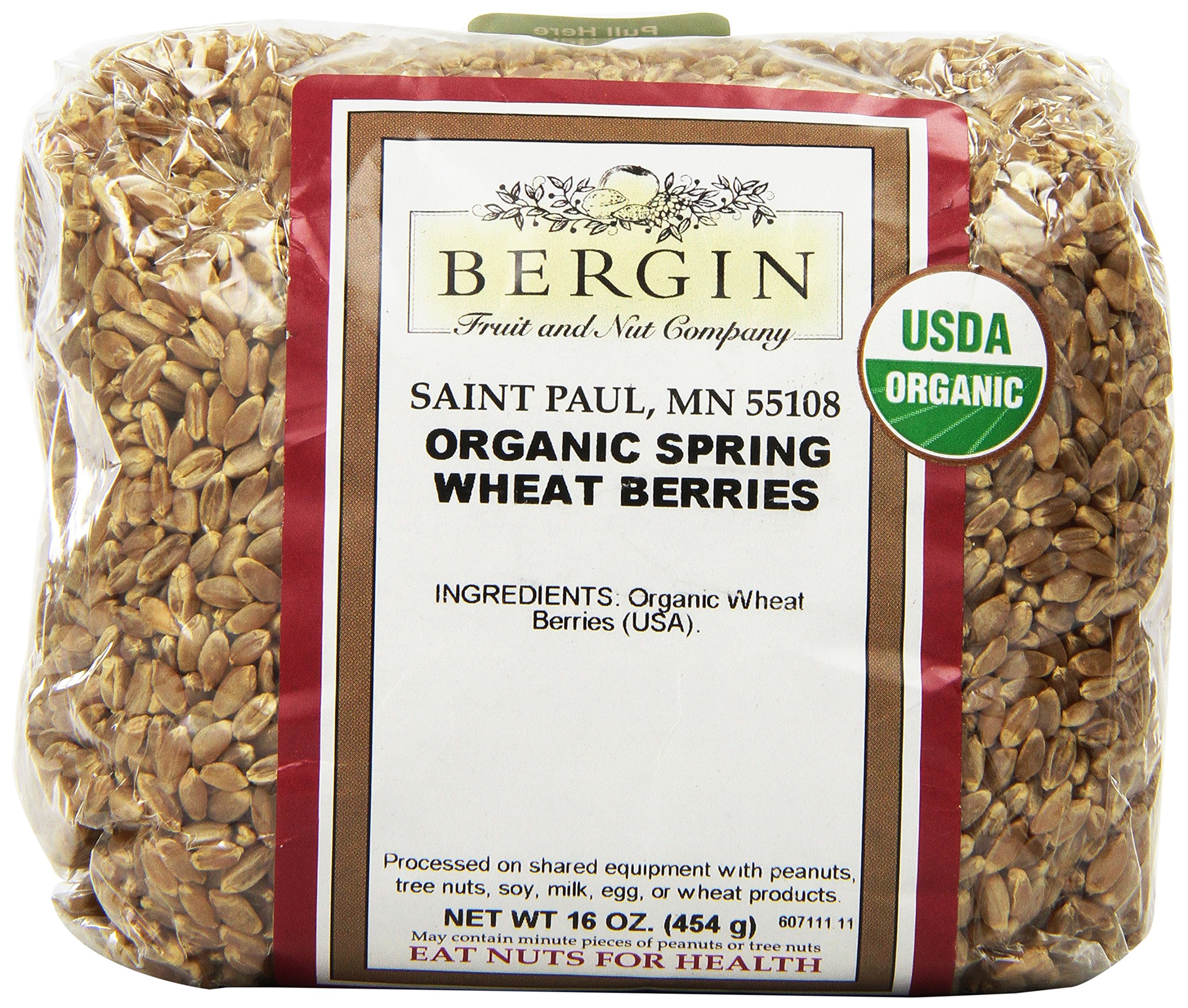 Bergin Nut Company Organic Wheat Berries, 16-Ounce Bag (Pack of 12)