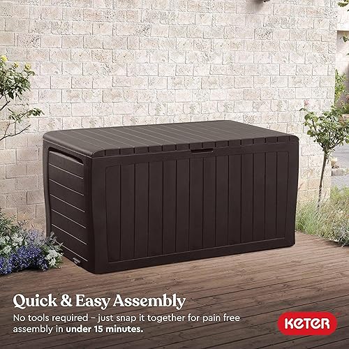 Miniatura 6 de Keter Marvel Plus - Caja de almacenamiento de resina para exteriores de 71 galones para muebles de patio, color marrón