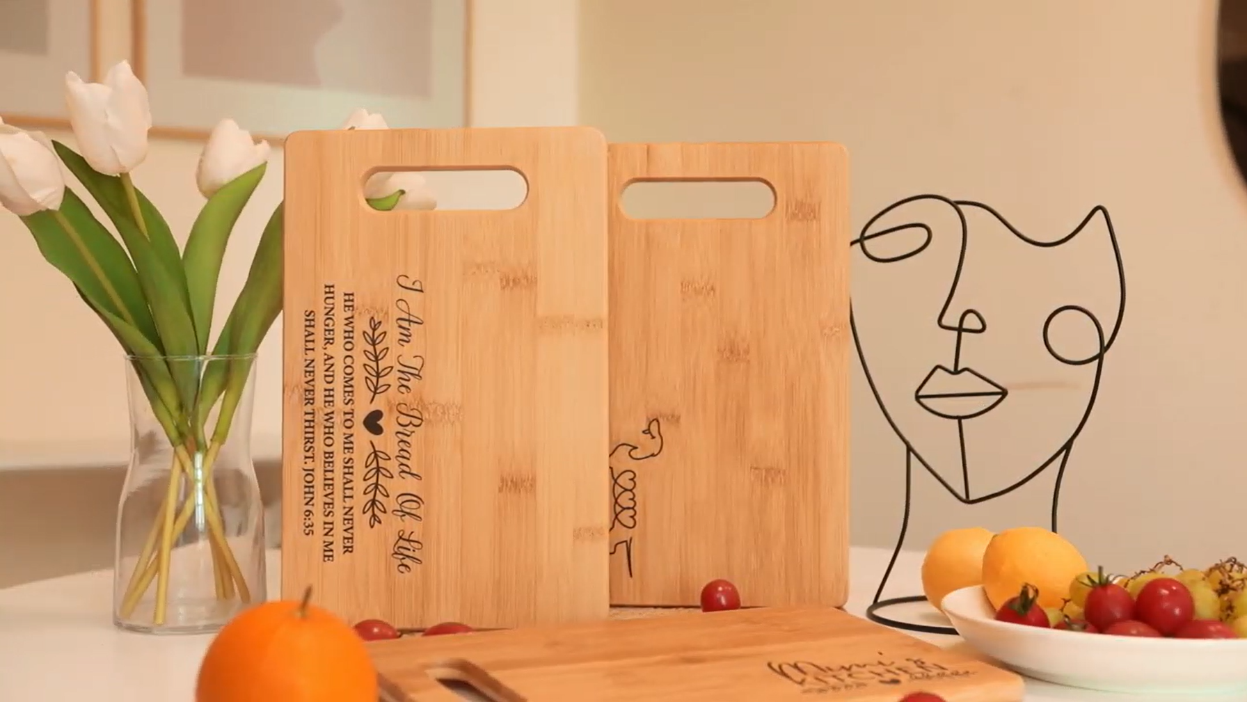 Tabla de cortar de bambú rectangular con asa miniatura 7