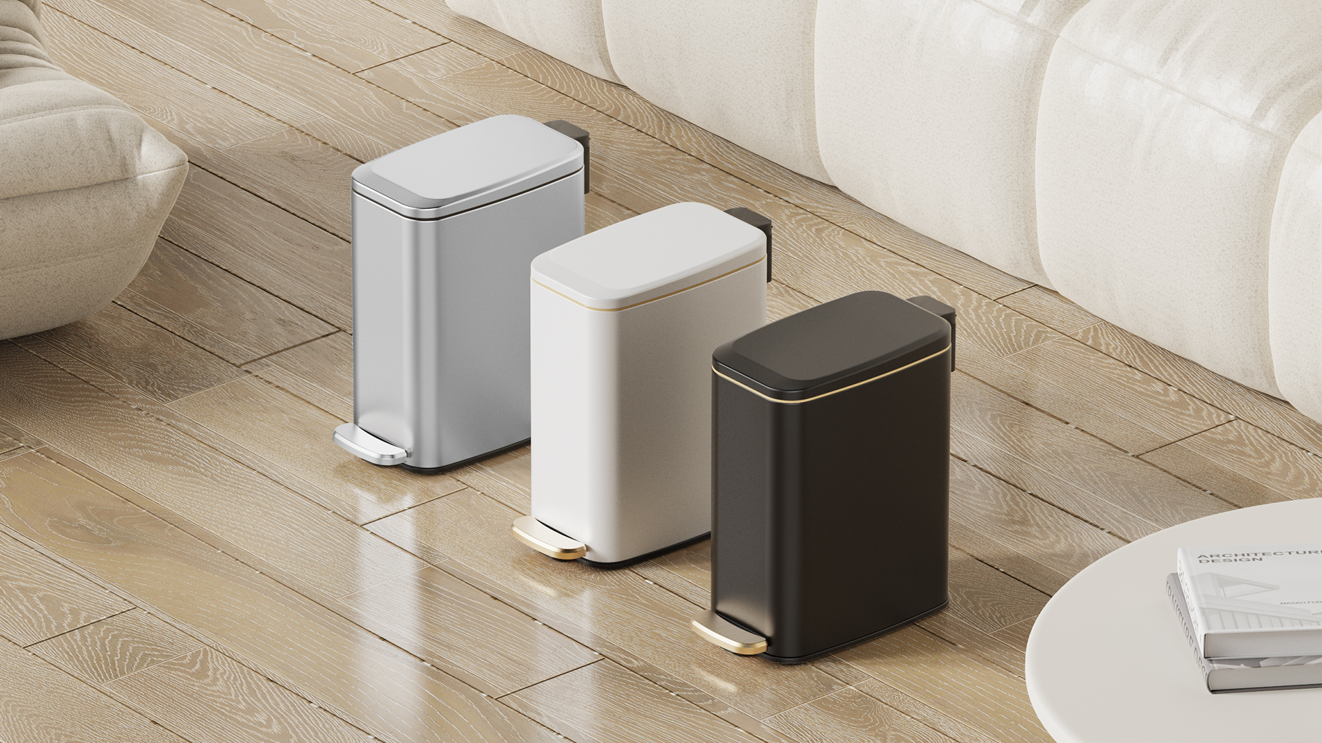 Image of KSSKSS Small Bathroom Trash Can with Lid Soft Close, Step Pedal, 6L / 1.6 Gal Stainless Steel Garbage Bin with Removable Inner Bucket, Slim Wastebasket for Narrow Spaces (White)