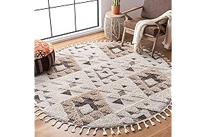 5'3" Round Moroccan Ivory & Brown Shag Rug