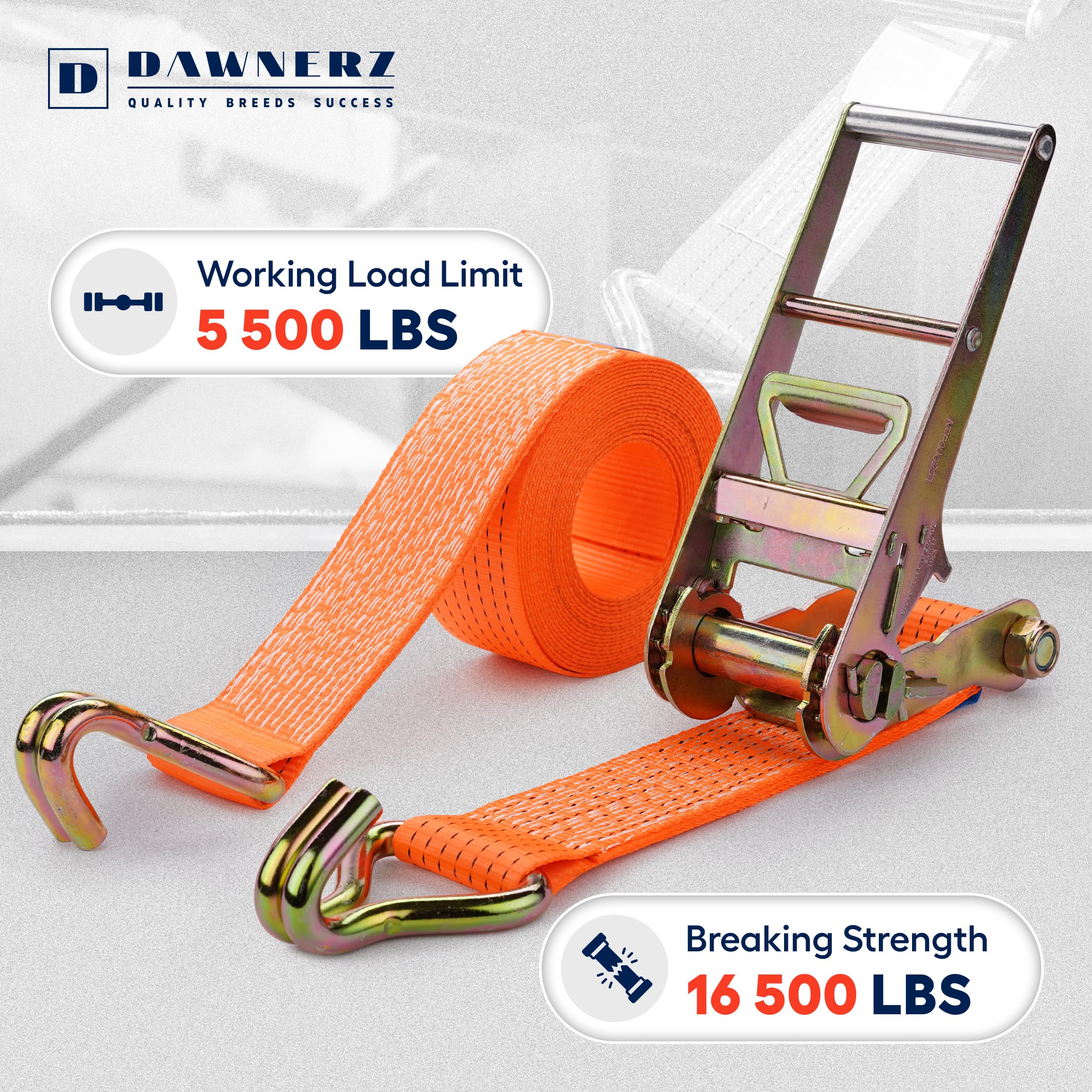 Correas de trinquete resistentes de 7.6 cm x 9.1 m - 7.5 kg de resistencia a la rotura, correas de trinquete con ganchos en J de doble alambre para camión y remolque