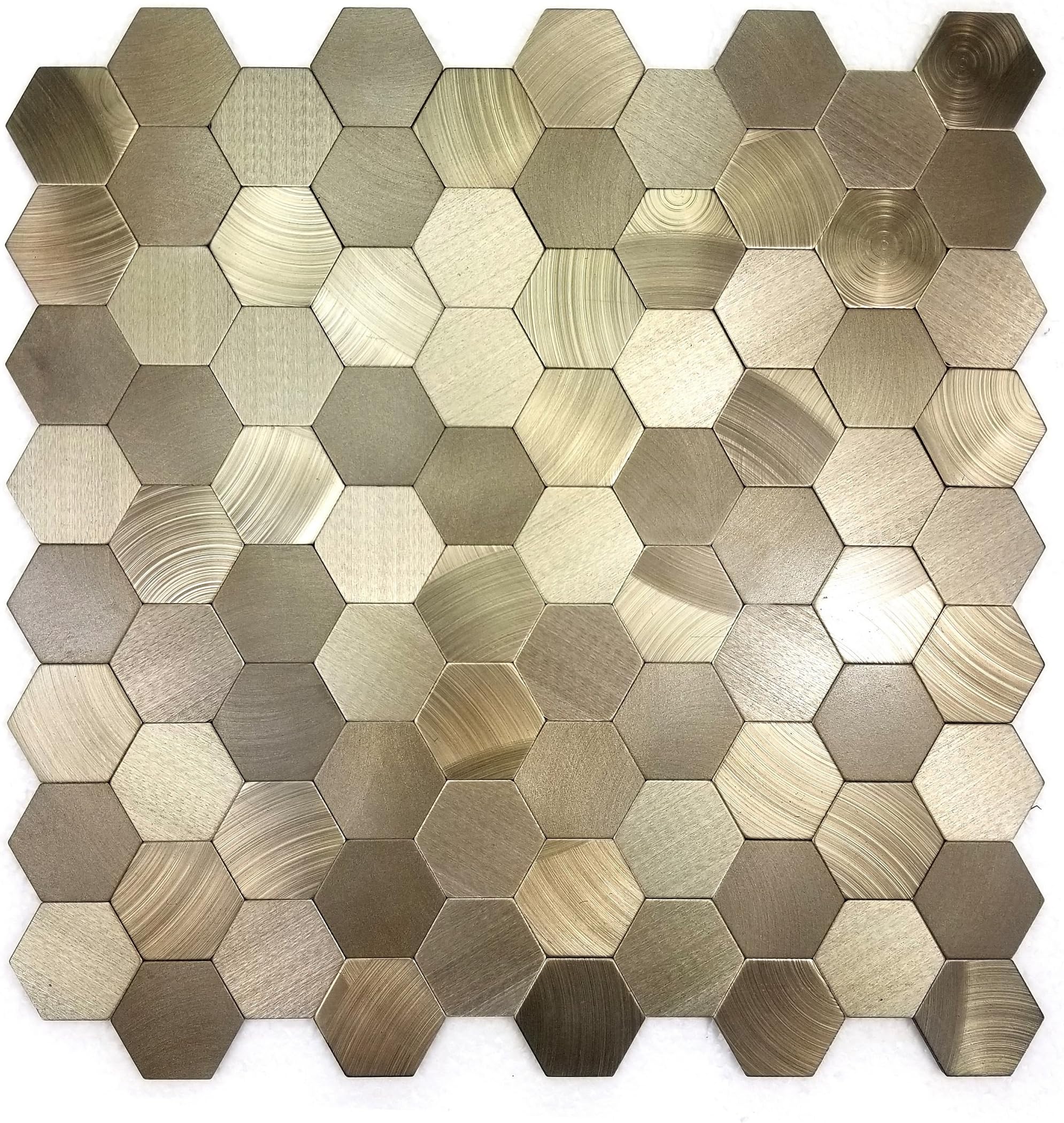 Abolos AMZEHMHEX-CO Peel and Stick DIY Backsplash Brushed Copper Metal Kitchen Bathroom Wall Backsplash, 12" L X 12" W, 1 SF per Sheet (5 Sheets per Box)