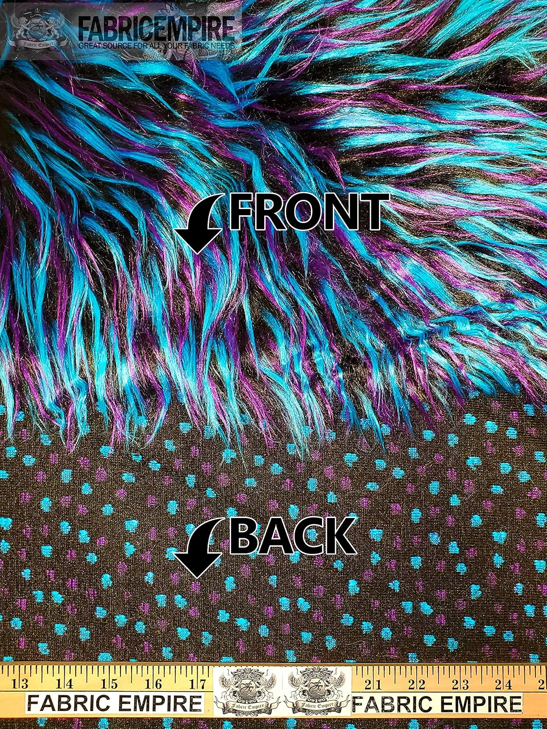 Faux Fake Fur Fabric Long Pile 3 Tone Spike Black Turquoise Purple / 60" Wide/Sold by The Yard