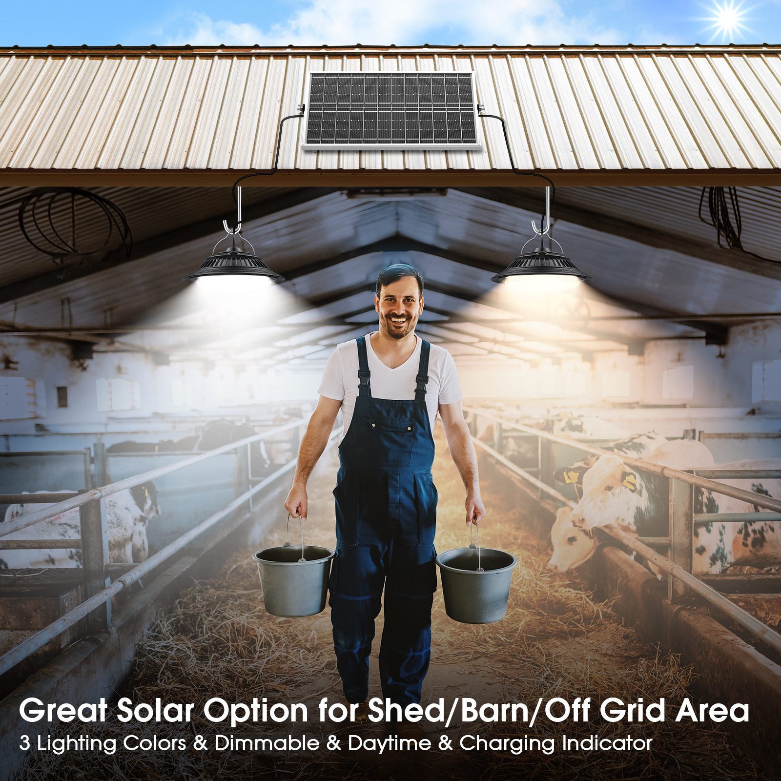 1 Pack Solar Shed Light Indoor Outdoor IP55 Waterproof 3 Modes 3 Lights Solar Powered Pendant Light For Gazebo Garden Barn Garage - View #8