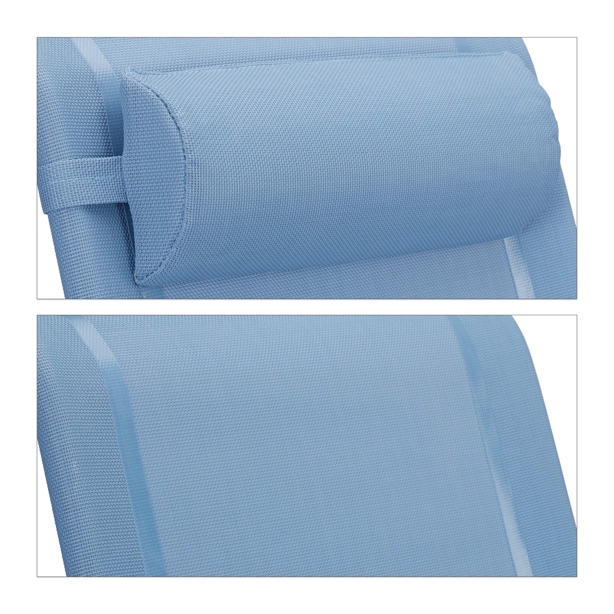 Relaxdays Sedia Pieghevole, Poggiatesta, Apribottiglia, Braccioli Regolabili, 120 kg, Plastica, Acciaio, Blu