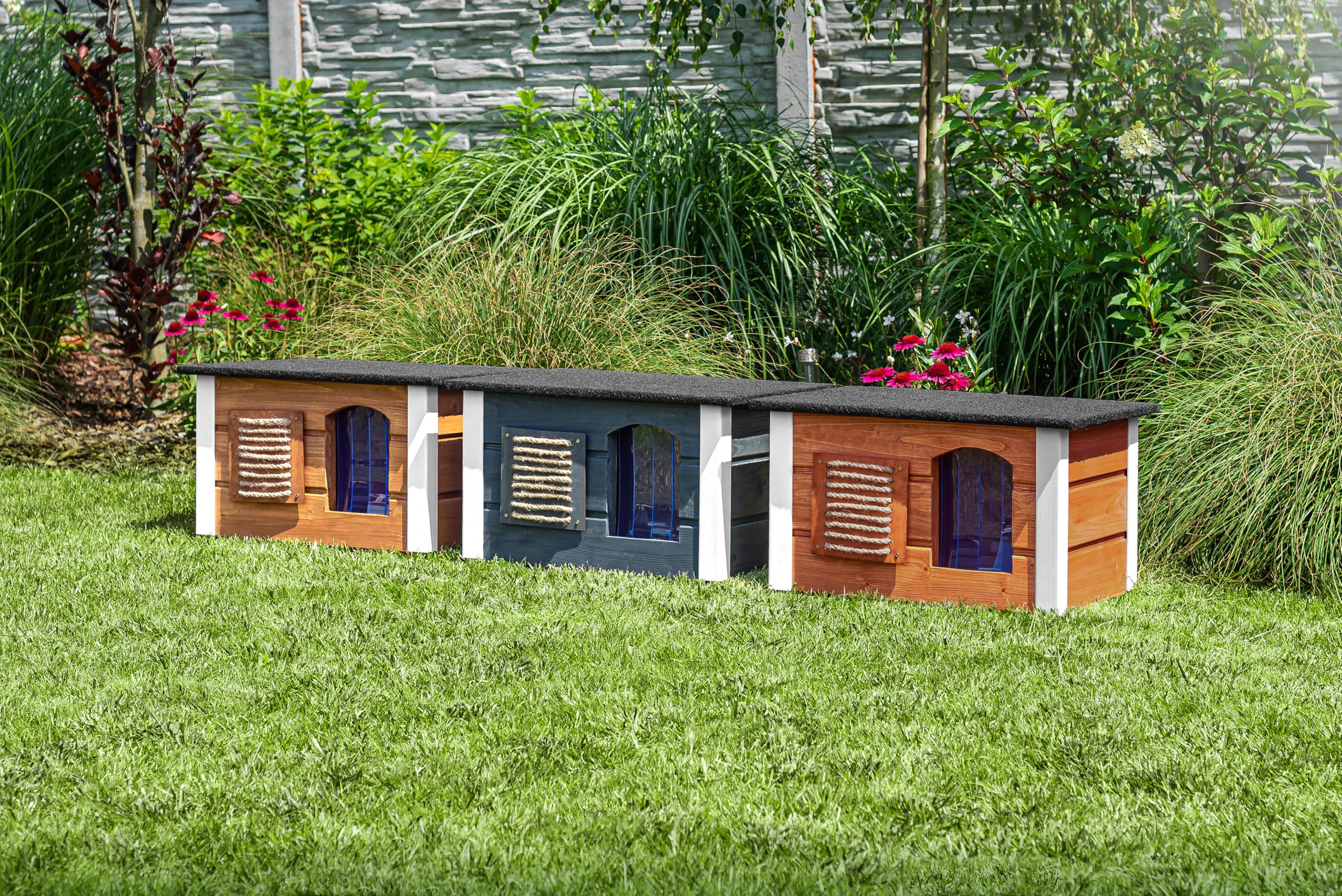 Outentin Katzenhaus Outdoor Winterfest - Katzenhäuschen für Draußen - Isolierte Schutzhütte - Wasserdicht und Wetterfest - Katzenhütte für Draußen - 61 X 39 X 36 cm (Teak)