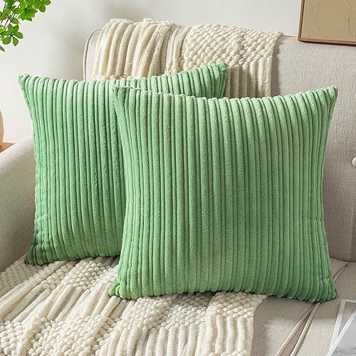 UGASA - Juego de 2 fundas de almohada de terciopelo suave de 18 x 18 pulgadas, decorativas, de pana a rayas en ambos lados, fundas de cojín