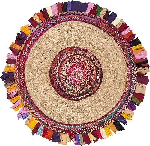 Miniatura 2 de SAFAVIEH Cape Cod Collection CAP701P - Alfombra redonda de yute y algodón, hecha a mano, 4 pies, redonda, multicolor, natural