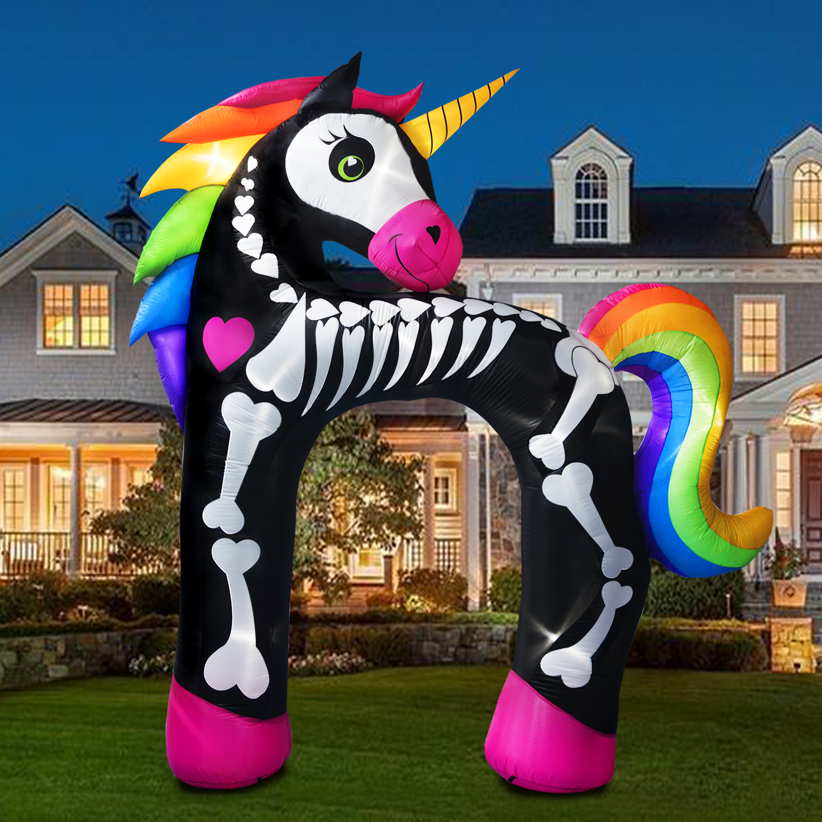 Watch 11 Ft Halloween Inflatable Unicorn Arch Skeleton LED