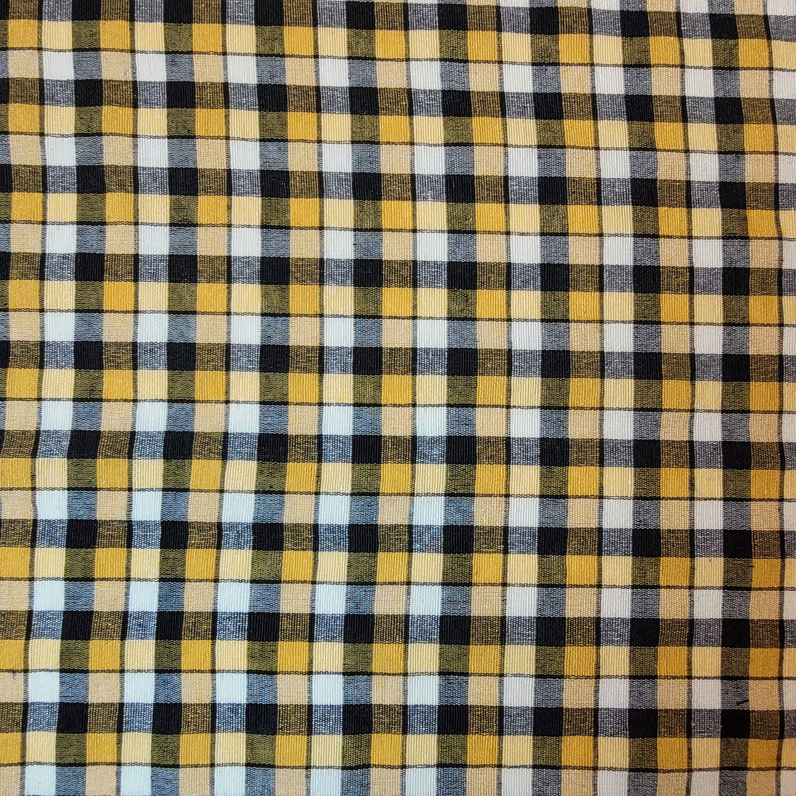 Lniana tkanina w kratkę w kratkę w kratę Khadi miękka tkanina lniana w kratkę tkanina Vichy 106 cm E (5 m, musztardowo-czarno-biała (1/4 cala)