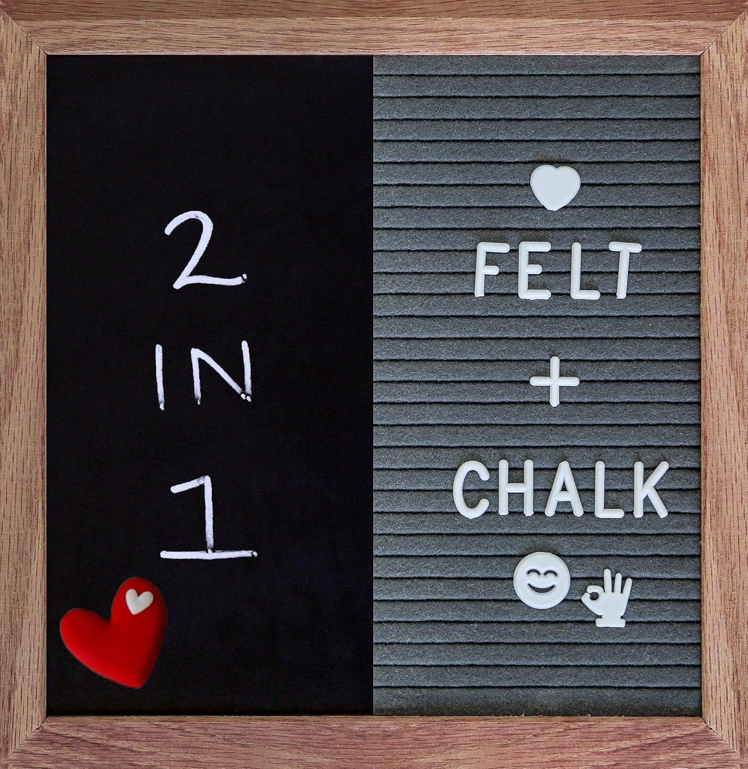 GORLENKEFelt Letter Board and Chalk Board (2-in-1) Changeable Messages w/Display Stand | Oak Frame, 376 Plastic Alphabet Letters, Chalk Marker, and Accessories