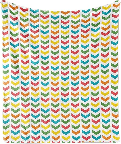 Ambesonne Arrow Throw Blanket, Illustration of Colorful Repetitive Arrows Pointing Downwards on a Plain Background, Flannel Fleece Accent Piece Soft