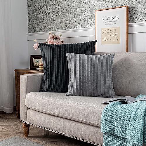 Miniatura 630 de UGASA - Juego de 2 fundas de almohada de terciopelo a rayas, funda decorativa para cojín con cremallera oculta para el hogar, sofá, dormitorio,