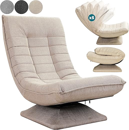 Casaria® Armchair Adjustable Backrest 360° Rotatable Foldable 150 kg Load Capacity 60 x 105 x 87 cm Padded Living Room Gaming Relax Floor Lounge Chair Beige