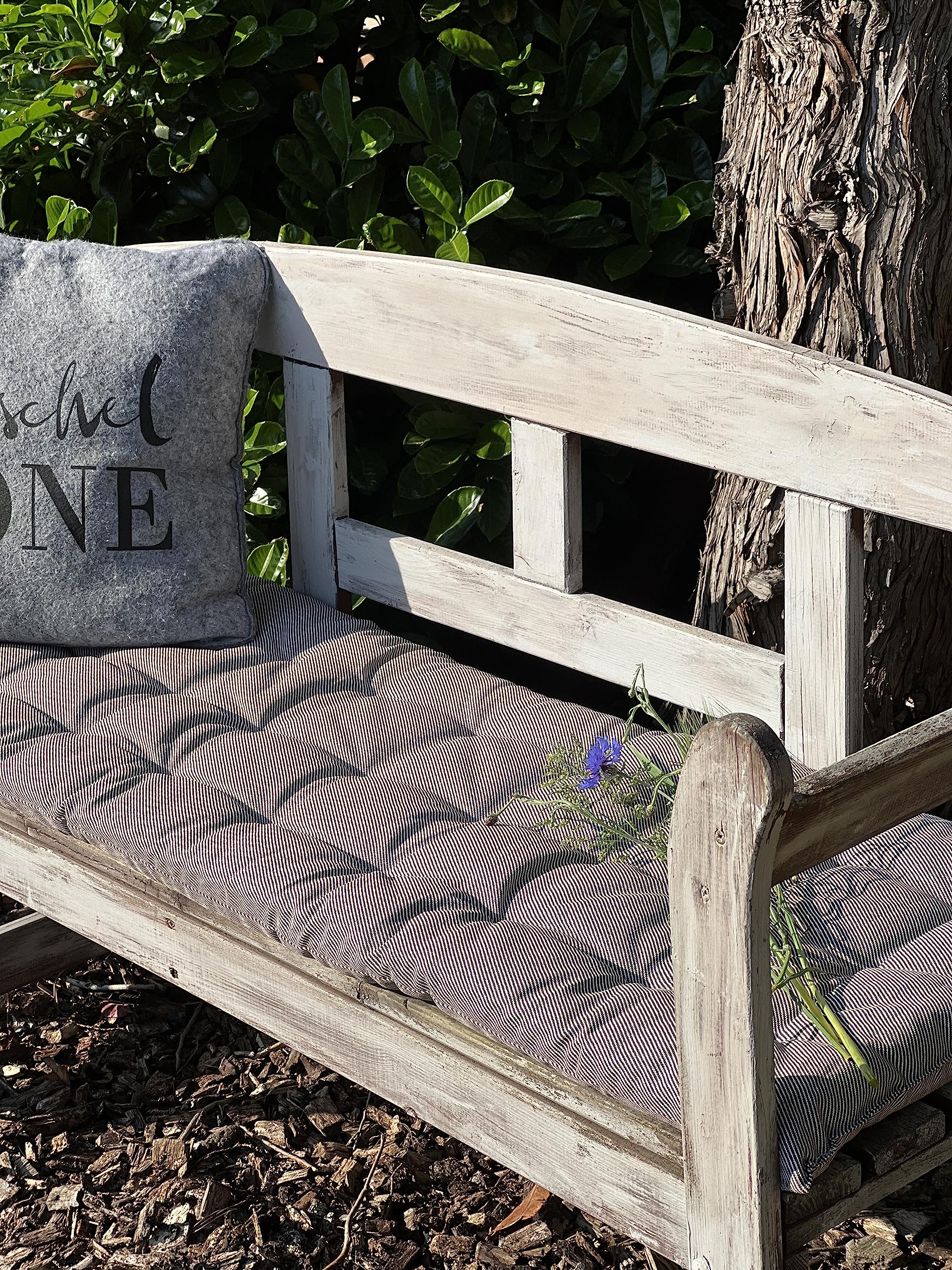 Brandsseller Coussin de Banc 120x40x4 cm – Coussin pour Banc de Jardin et Banc de Salle à Manger – Imperméable, Facile d’Entretien & rembourré – Usage intérieur & extérieur – Blanc/Marron rayé