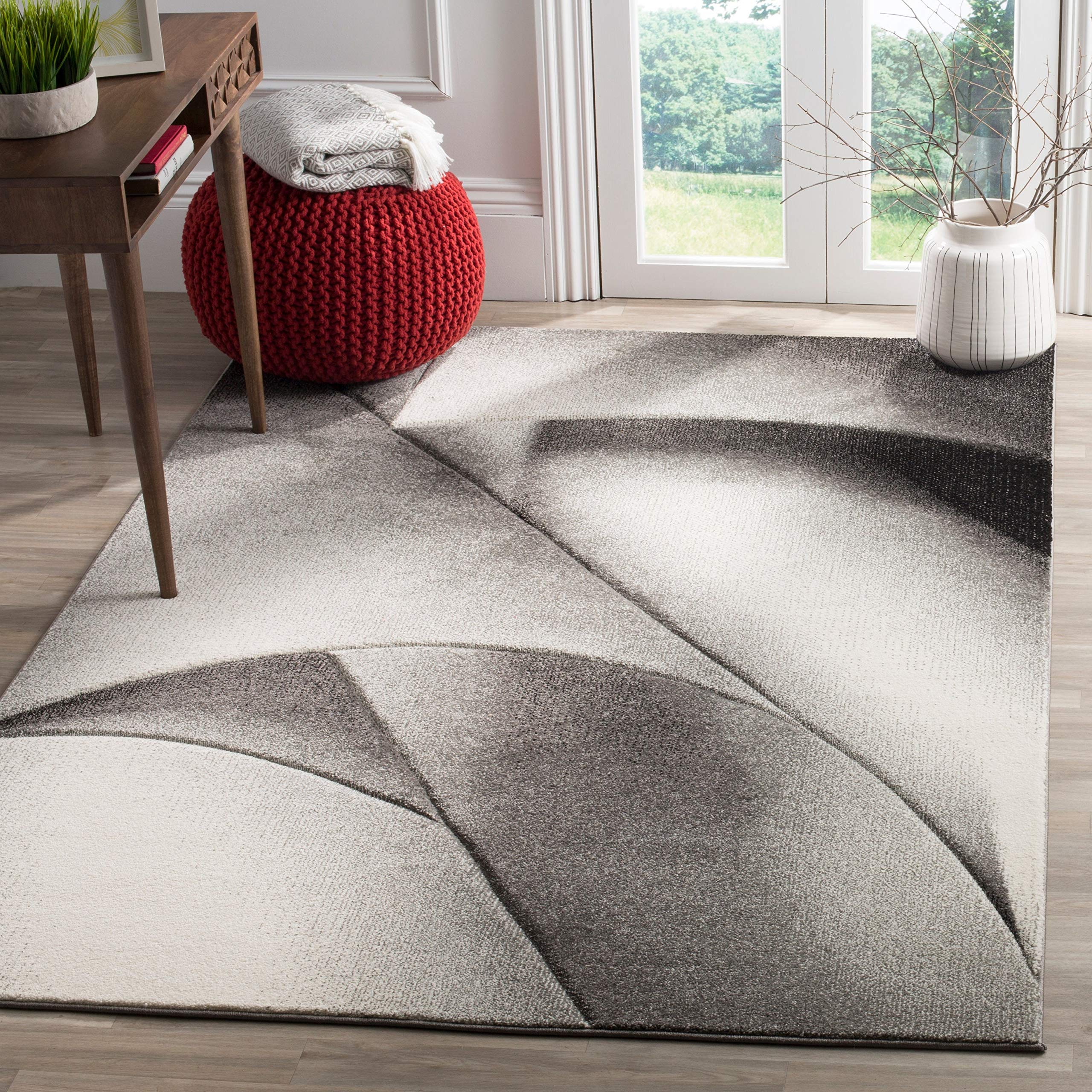 SAFAVIEH Modern Rug for Living Room Dining Room, Bedroom - Hollywood Collection, Short Pile, in Grey and Red, 79 X 152 cm - Image 3