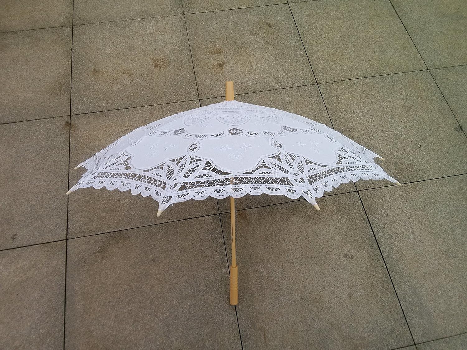 White Lace Parasol Umbrella Wedding Bridal 30 Inch Adult Size - Image 4