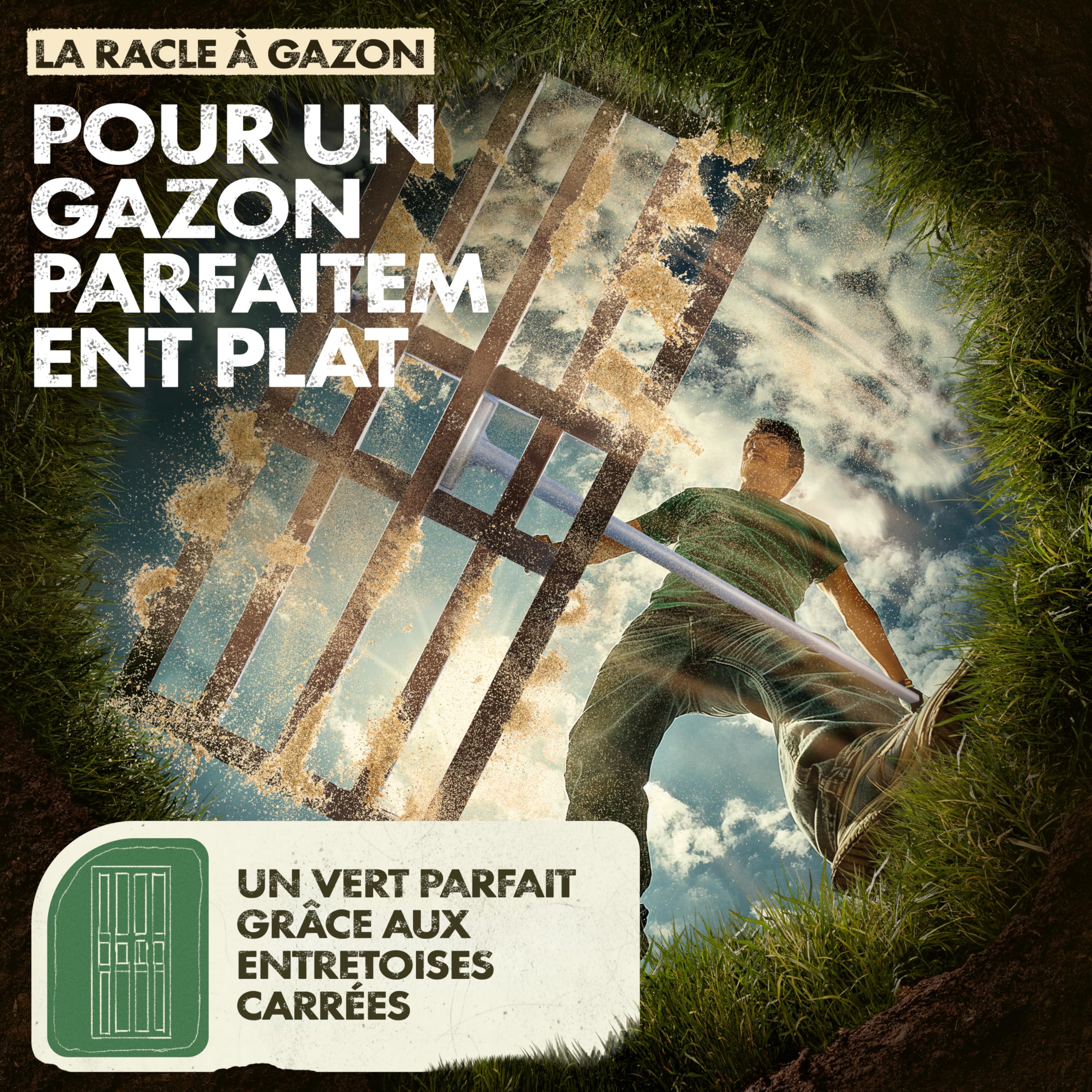 GARLINGO Râteau à gazon | 75 x 35 cm | Avec manche métallique de 1,7 m | Râteau à gazon pour ratisser la pelouse, niveler le sable de la pelouse, aérateur niveleur de pelouse avec râteau