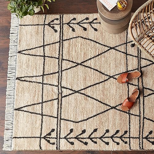 Miniatura 6 de nuLOOM Chenoa - Alfombra tribal a rayas con borlas, 4 x 6, color gris