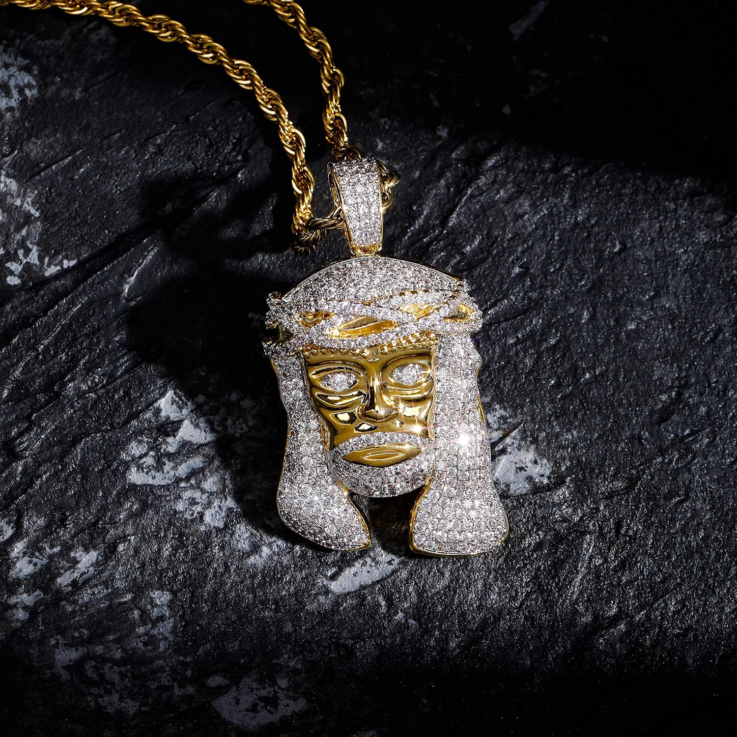 TOPGRILLZ Jesus Pendant Necklace Rope Gold Chain for Men Iced out 14K Gold Plated Simulated Diamond Chain Stainless Steel Chain 24 inch - Image 3