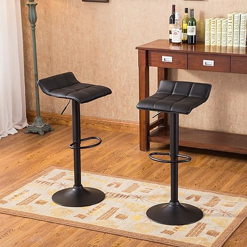 Roundhill Furniture Belham Taburete giratorio de piel regenerada ajustable (2 unidades), color negro