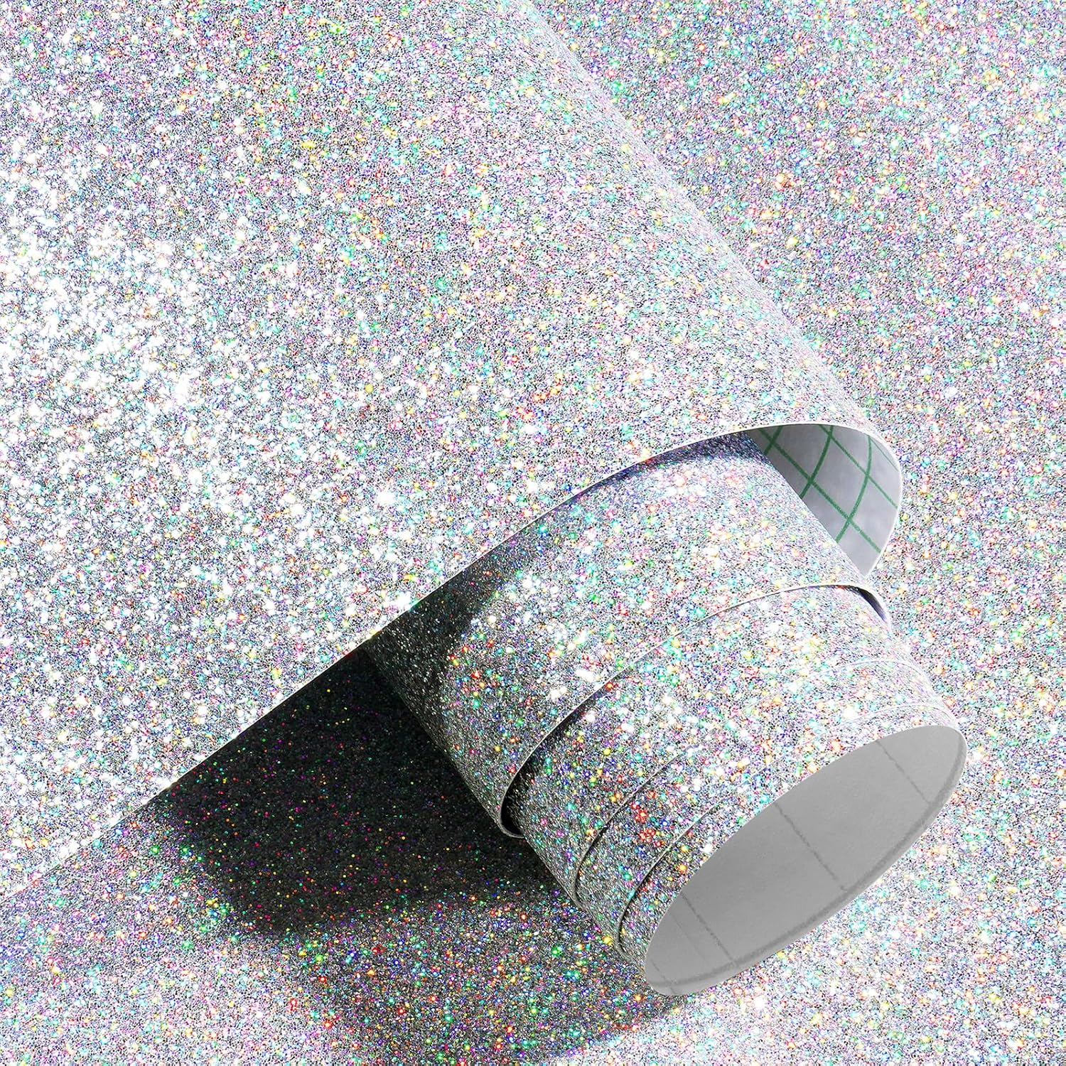 Decotalk Peel and Stick Wallpaper Glitter 17.7"x200" Silver Glitter Wallpaper Holographic Glitters Wall Paper Removable Silver Contact Paper Holographic Glitters Sparkle Durable for Craft Decor