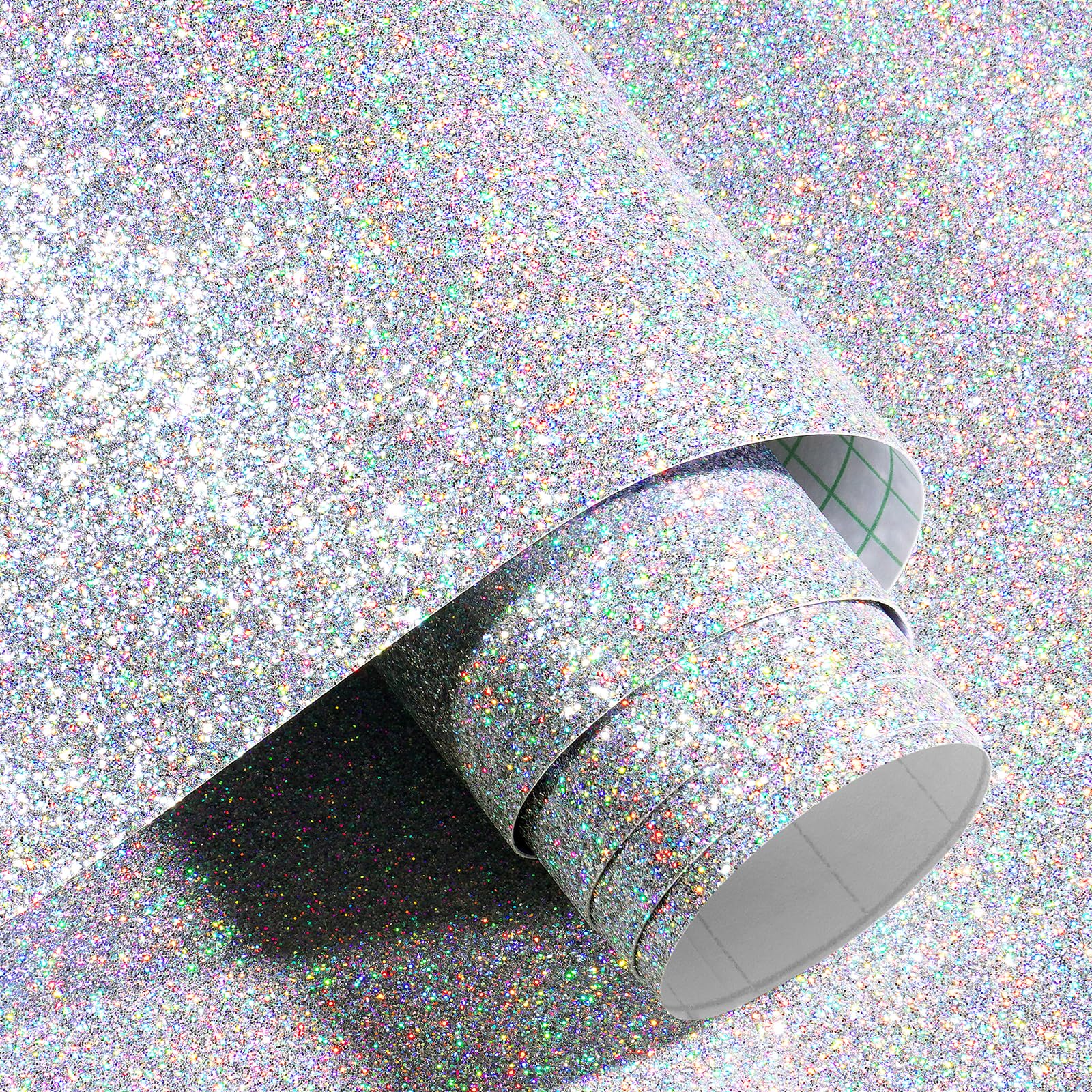 Decotalk Glitter Wallpaper Stick and Peel Silver Sparkle Wallpaper Holographic Glitter Wall Paper 17.7"x120" Silver Contact Paper for Cabinets and Drawers Sparkle Peel and Stick Vinyl