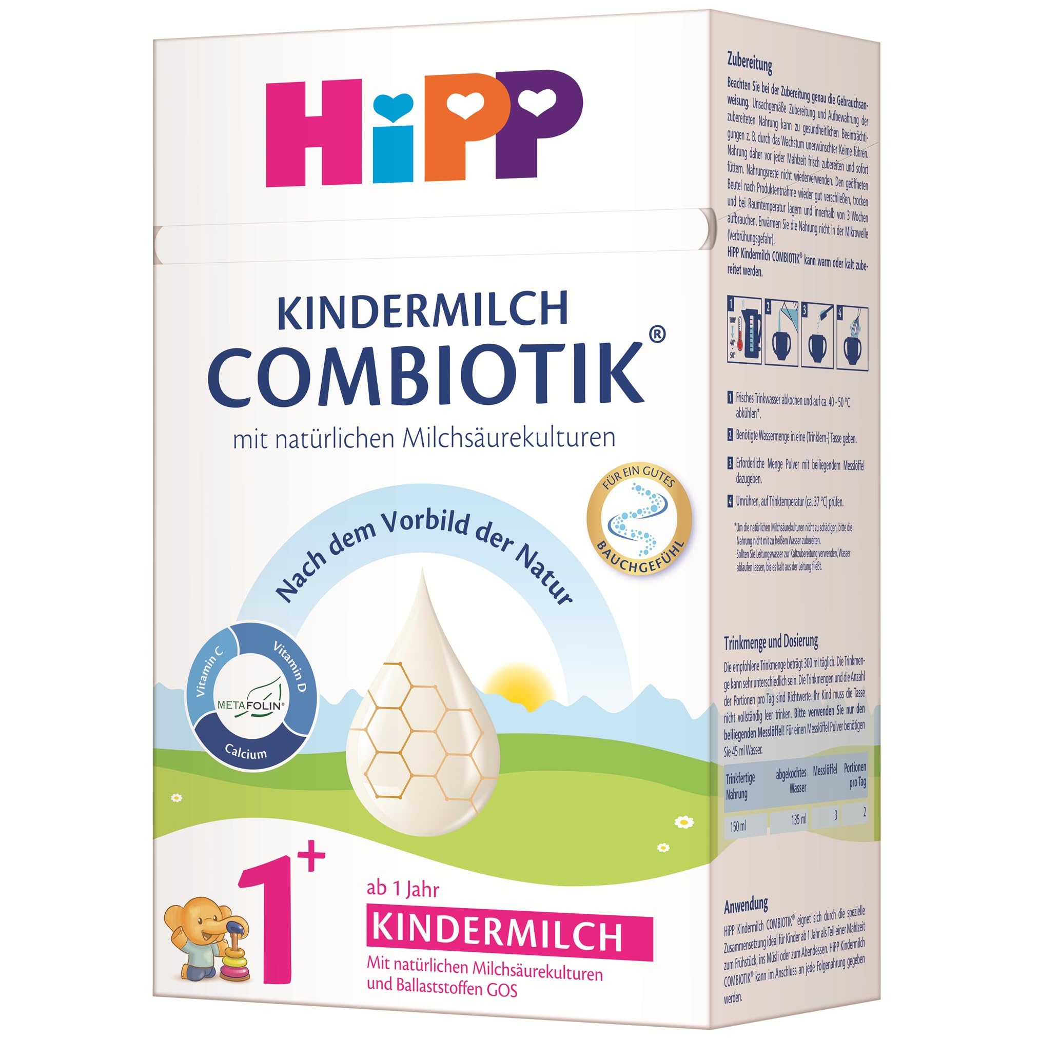 HiPP Kindermilch Combiotik 1+ (4 x 600g) ab 1 Jahr mit Milchsäurekulturen und Ballaststoffen Calcium Vitamine C D