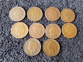 1890 1891 1892 1893 1894 1895 1896 1897 1898 1899 Complete Decade U.S. Indian Head Cents - 10 coins Penny Circulated