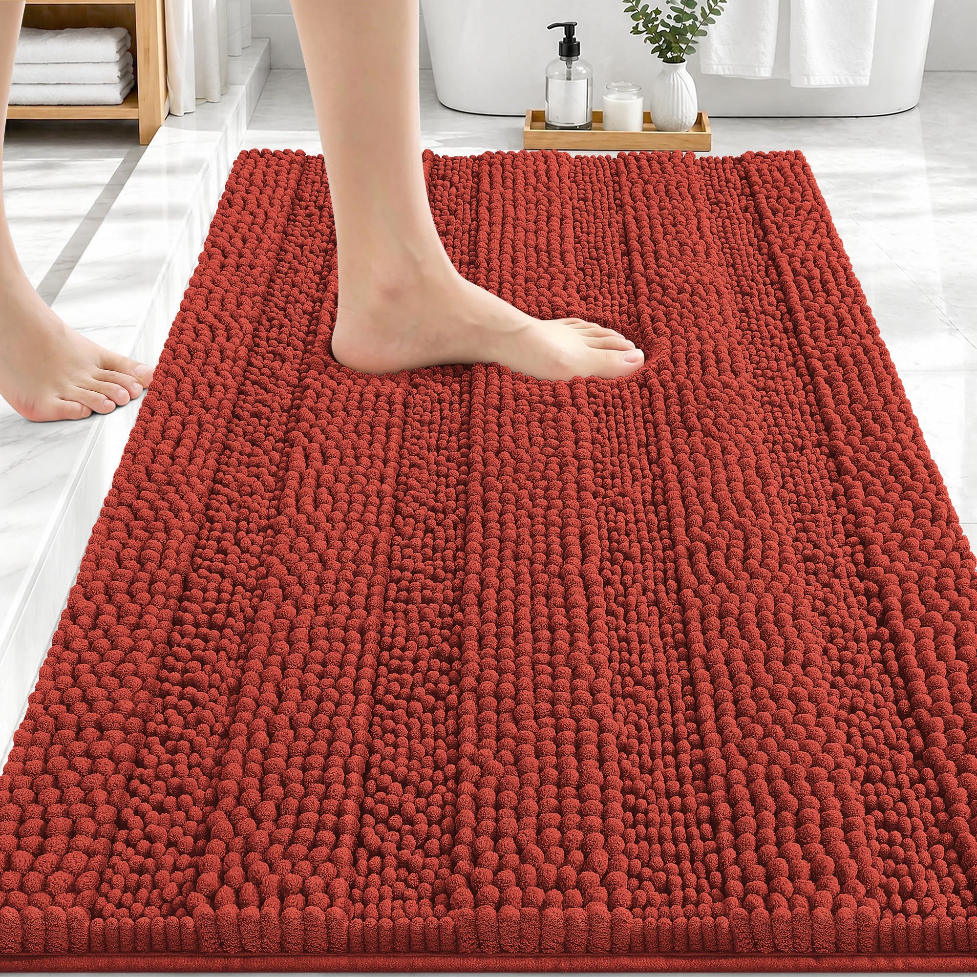 OLANLY Thick Bathroom Rugs 30x20, Chenille Bath Rugs, Rustic Terracotta