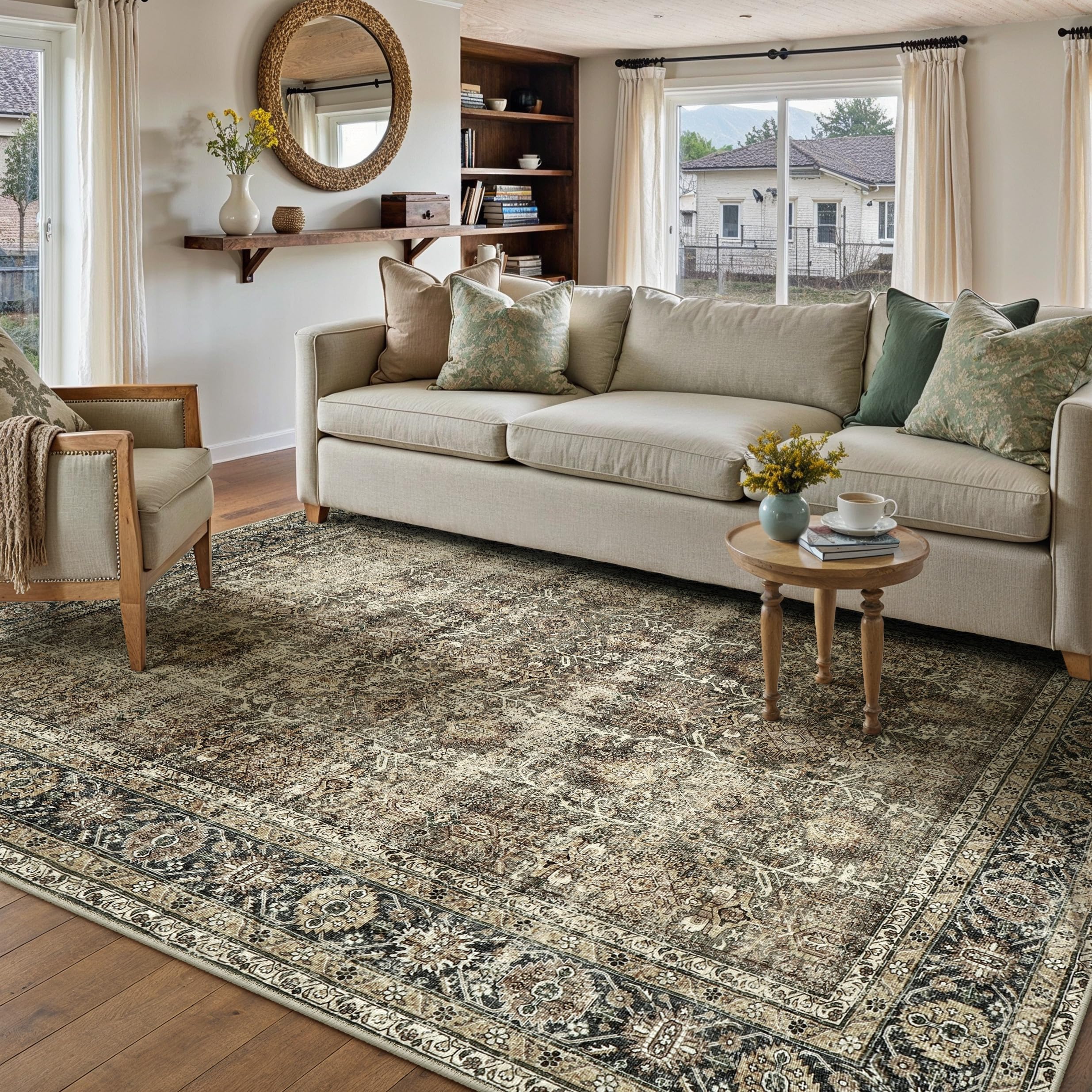 Used USA vintage Rug Mat インテリア Amazon.com: PureCozy Vintage Area Rug 5x7 Brown Washable Living