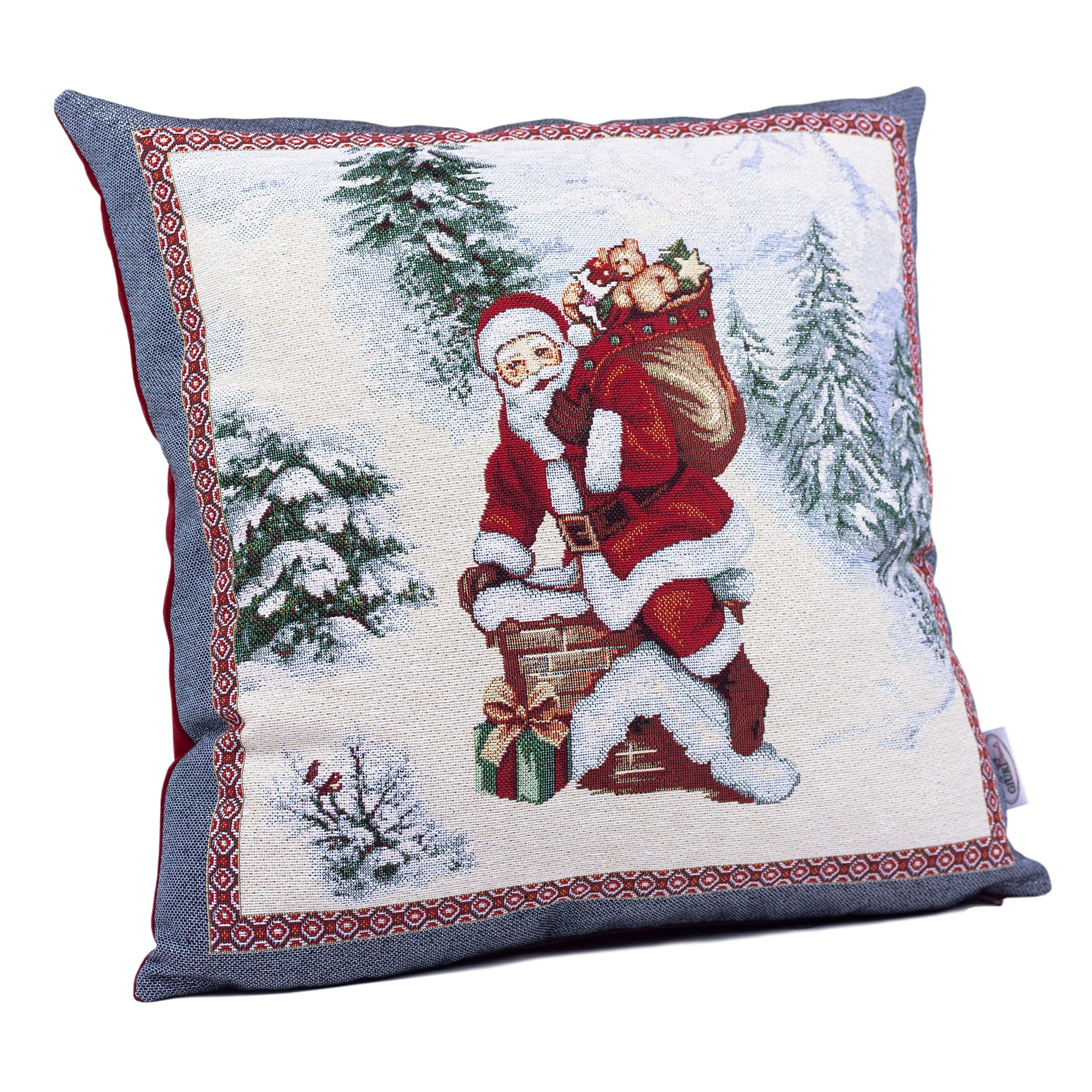 Giuri Tessuti - Federa Cuscino Natalizio 45x45cm con fronte in Gobelin Jacquard e retro in Velluto, Realizzata a Mano in Italia - Ottima Idea Regalo per Natale (CHRISTMAS DECOR