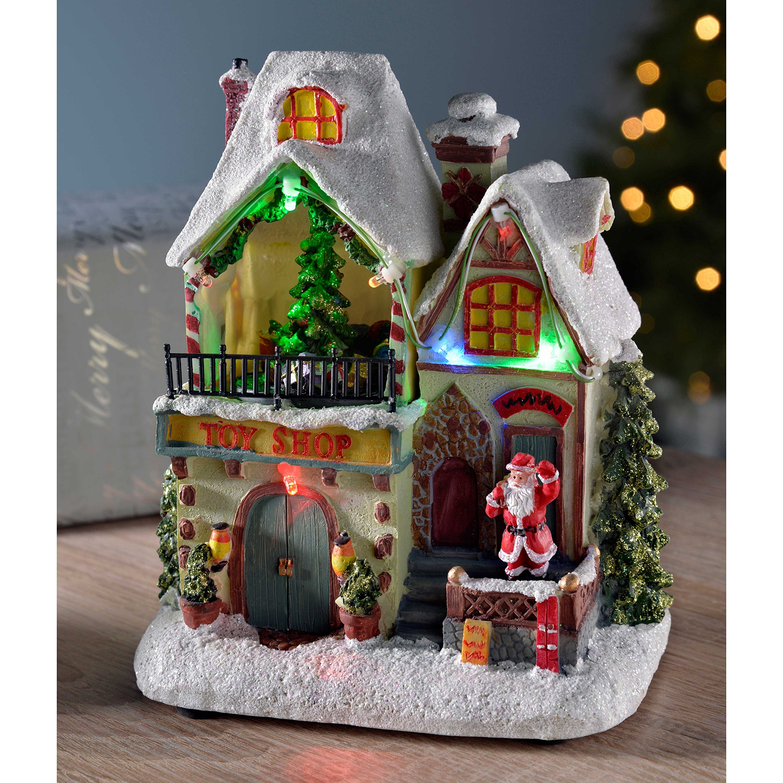 WeRChristmas Pre-Lit LED Christmas House Scene with Rotating Tree Decoration, 17 cm - Multi-Colour, Multicolour, 20 x 15 x 10 cm - Image 2