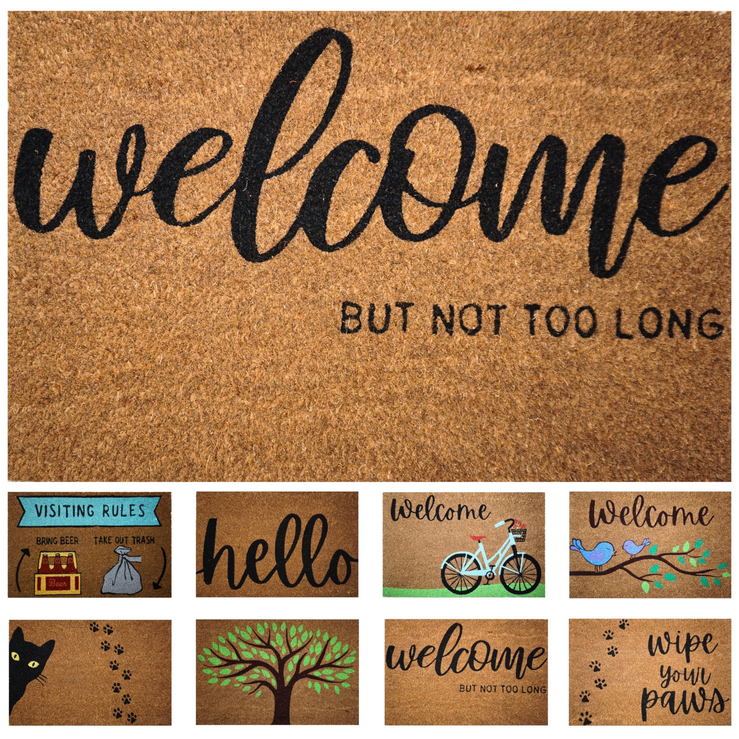 Koko Doormats Natural Coir Door Mat “Welcome but not too Long”, 40 x 60 cm (Rectangular) - Image 2