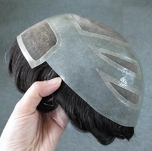 Miniatura 10 de Unidad de sistema de reemplazo de cabello para hombre, tupé duradero, línea capilar natural, cabello real para caballeros, encaje frontal francés y