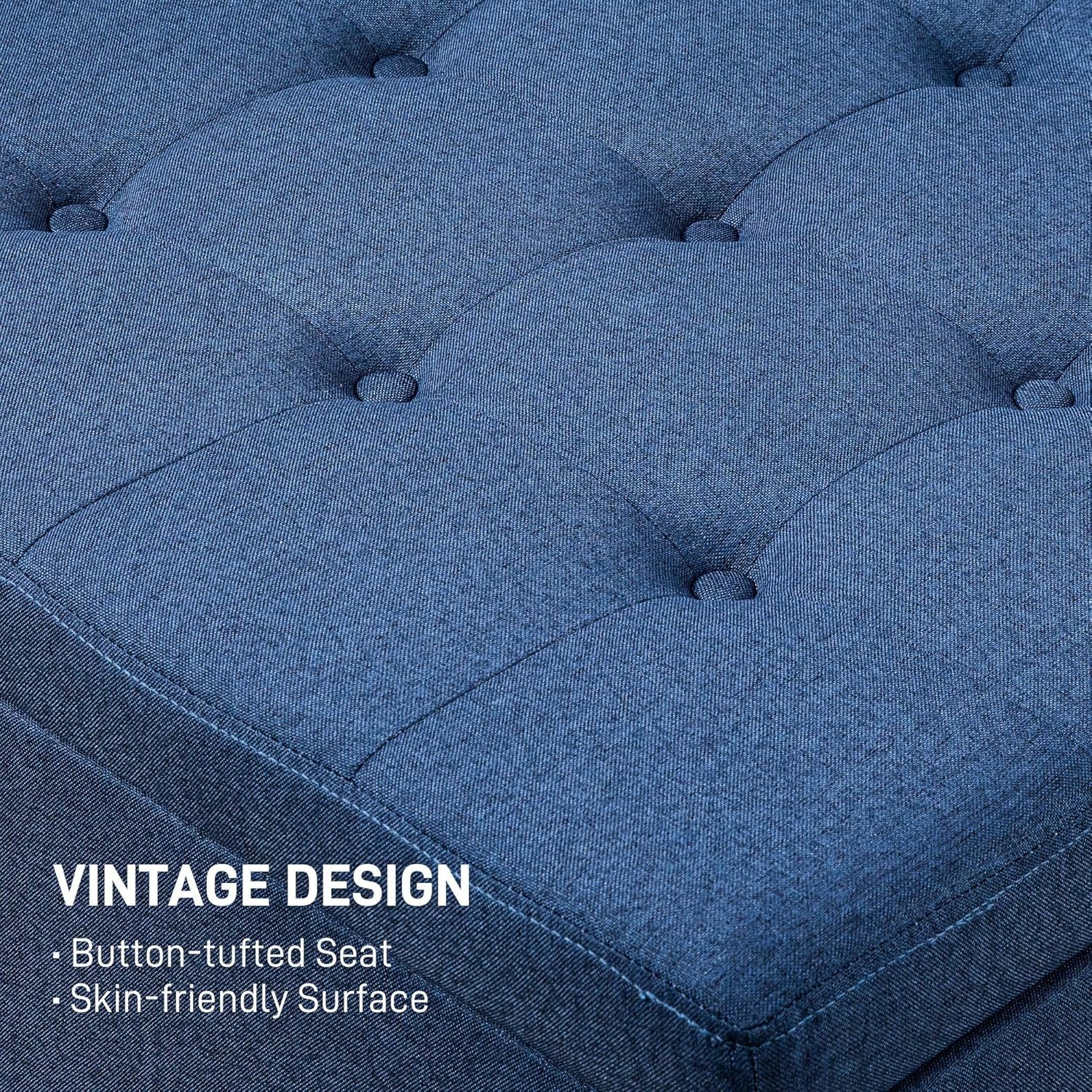 Round Storage Button Tufted Flip Top Ottoman in Light Blue Velvet Comfortable Upholstery and Modern Design